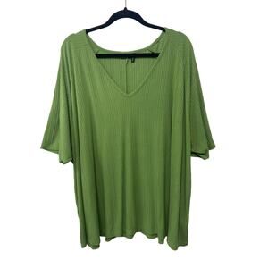 ASOS DESIGN Blouse Shirt Ribbed‎ V-Neck Top Olive Green Women's Plus Size 24